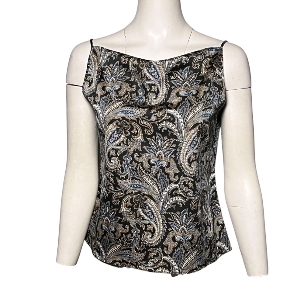 Emanuel Ungaro Liberte Cowl Neck Cami Tank Top Brown Paisley Womens 6/40 Vintage